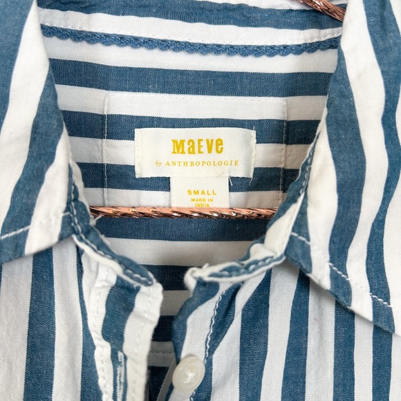 Anthropologie Maeve Blue and White Striped Button Down Shirt - Picture 3 of 6